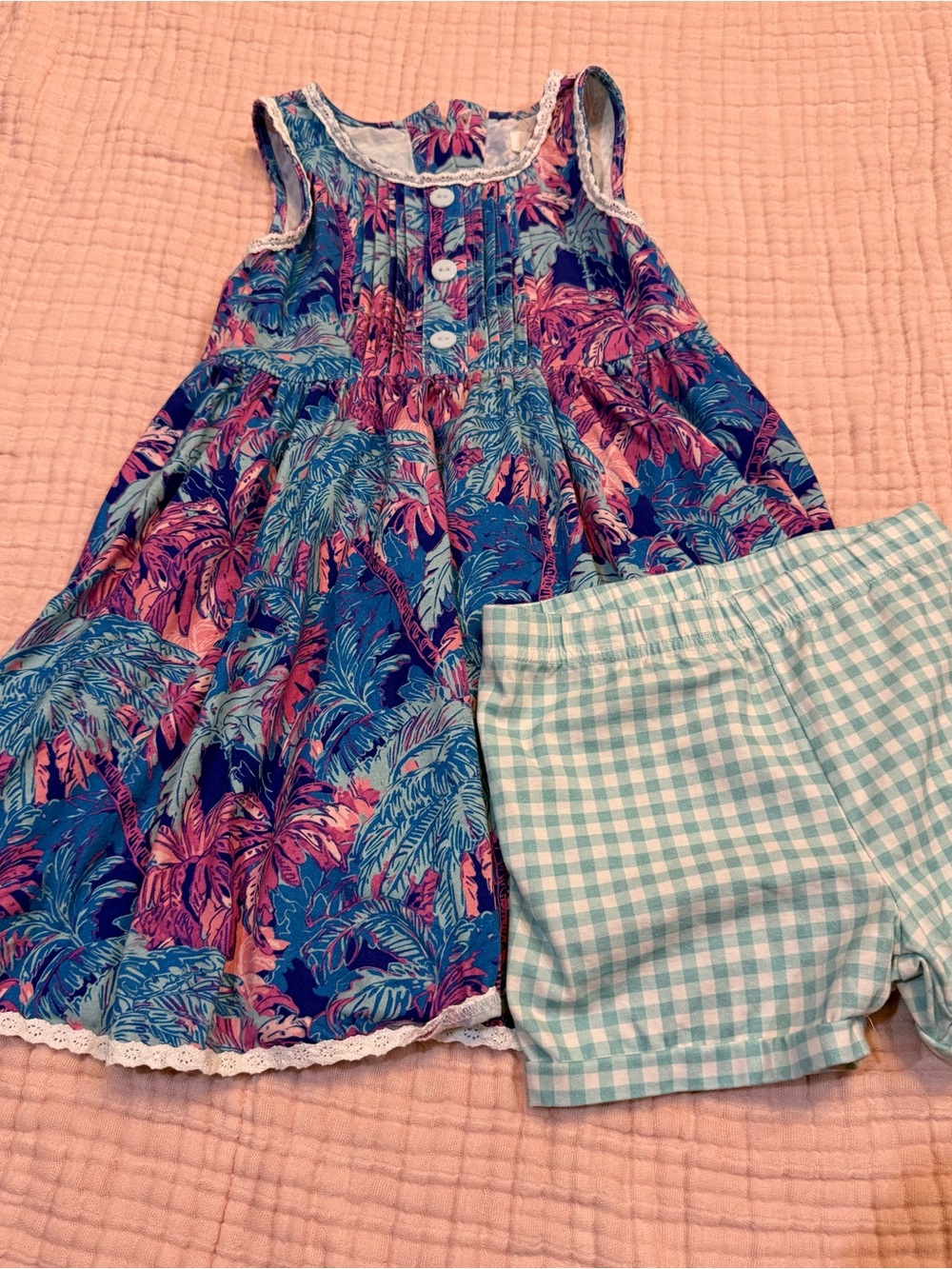 SweetHoney Blue & Mint Tropical Print Dress Set